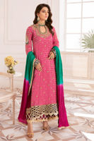 Pakistani Deep Pink Zardozi Lorex Salwar Kameez (3-Piece) - Image 1
