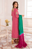 Pakistani Deep Pink Zardozi Lorex Salwar Kameez (3-Piece) - Image 4