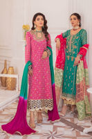 Pakistani Deep Pink Zardozi Lorex Salwar Kameez (3-Piece) - Image 5