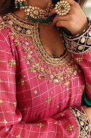 Pakistani Deep Pink Zardozi Lorex Salwar Kameez (3-Piece) - Image 6