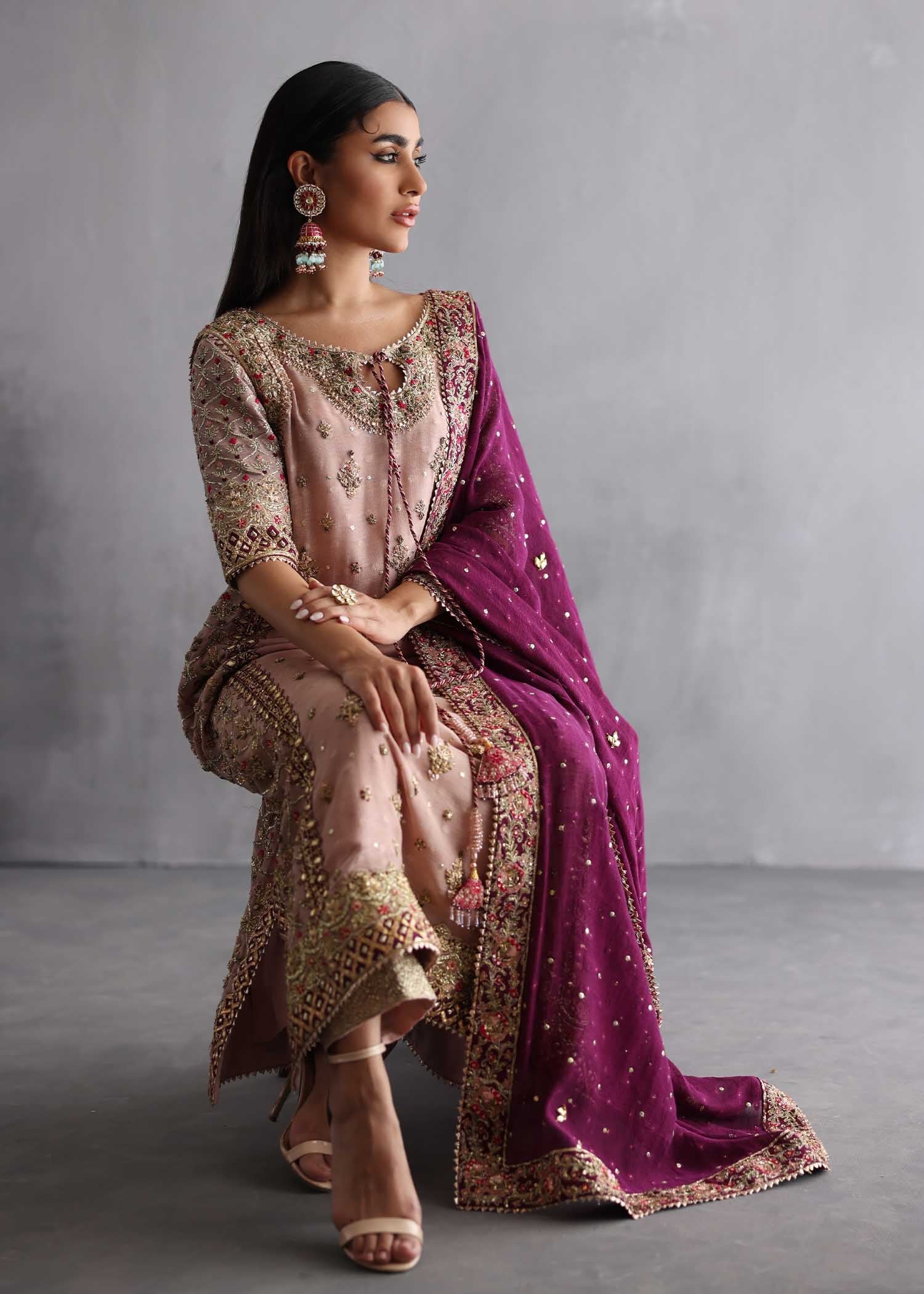Blush Pink Embroidered Silk Salwar Kameez (3-Piece) - Image 3