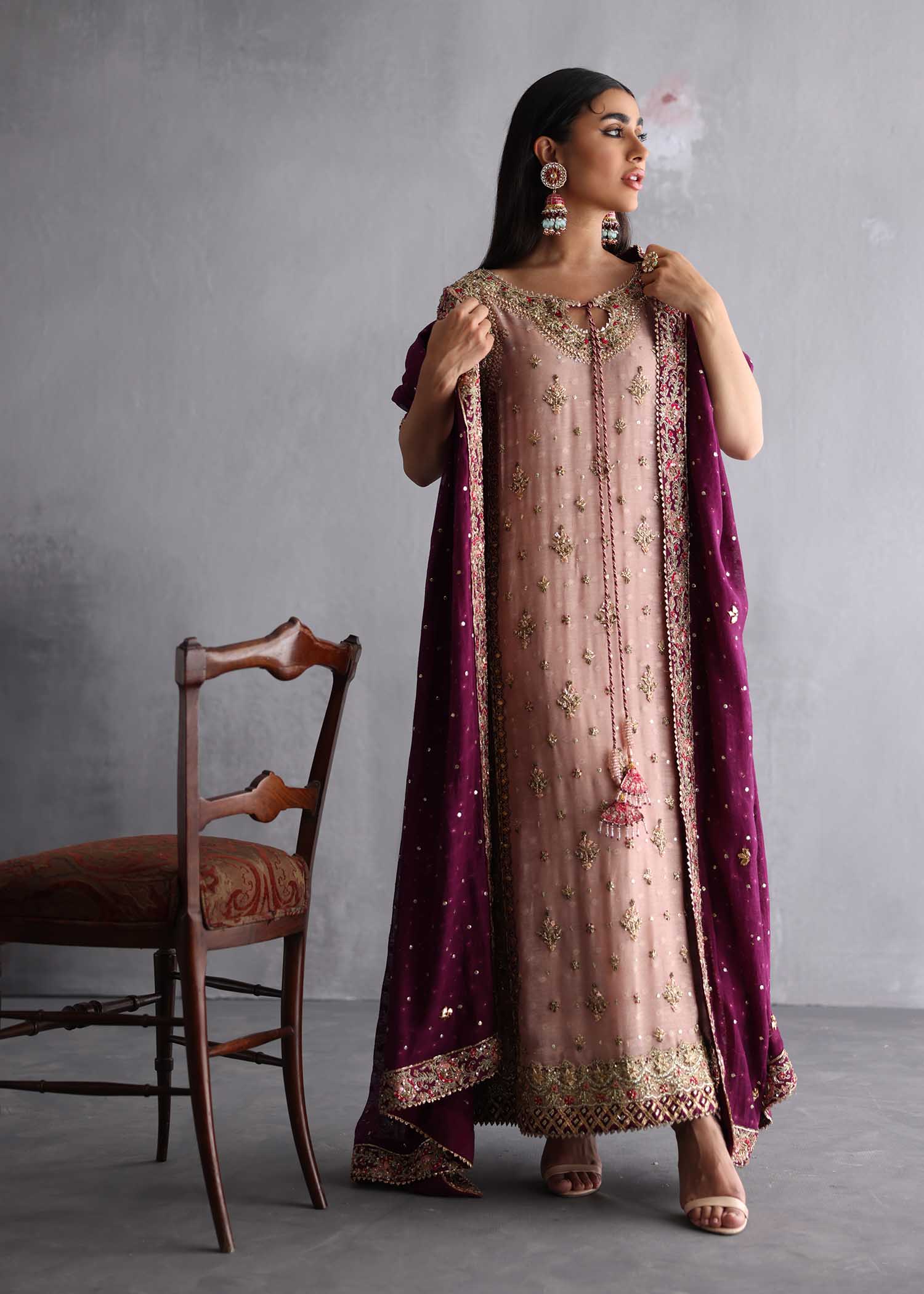 Blush Pink Embroidered Silk Salwar Kameez (3-Piece) - Image 6