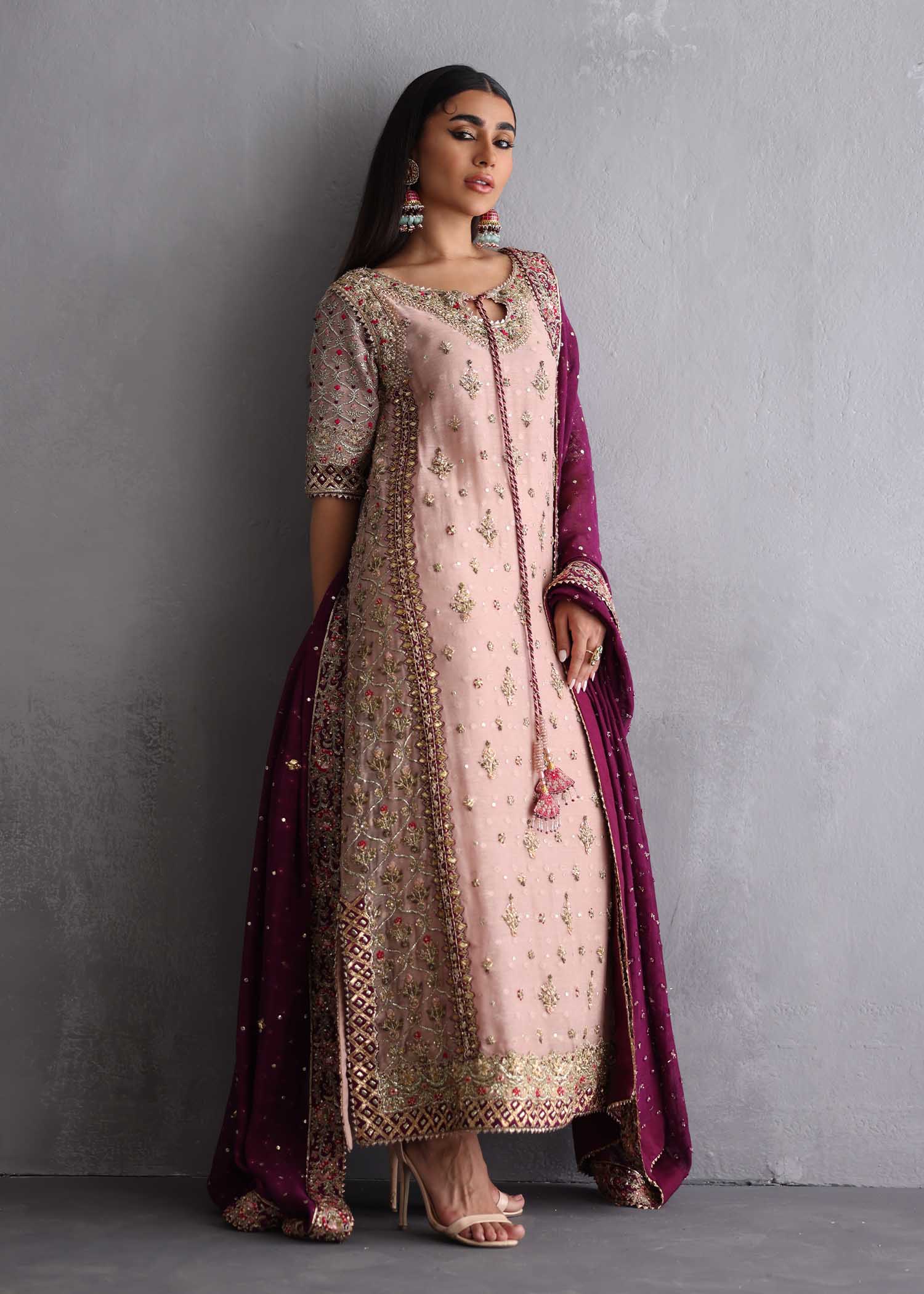Blush Pink Embroidered Silk Salwar Kameez (3-Piece) - Image 9