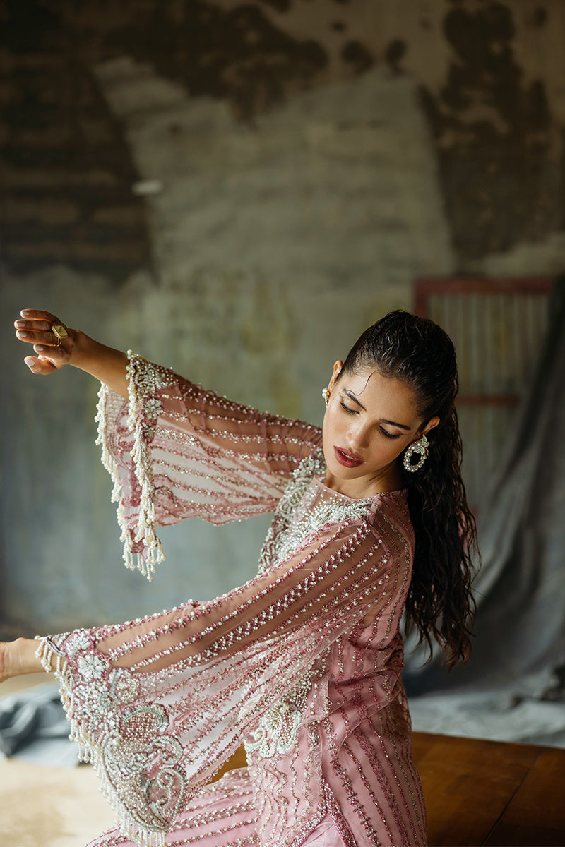 Pakistani Powder Pink Embroidered Net Salwar Kameez (3-Piece) - Image 14