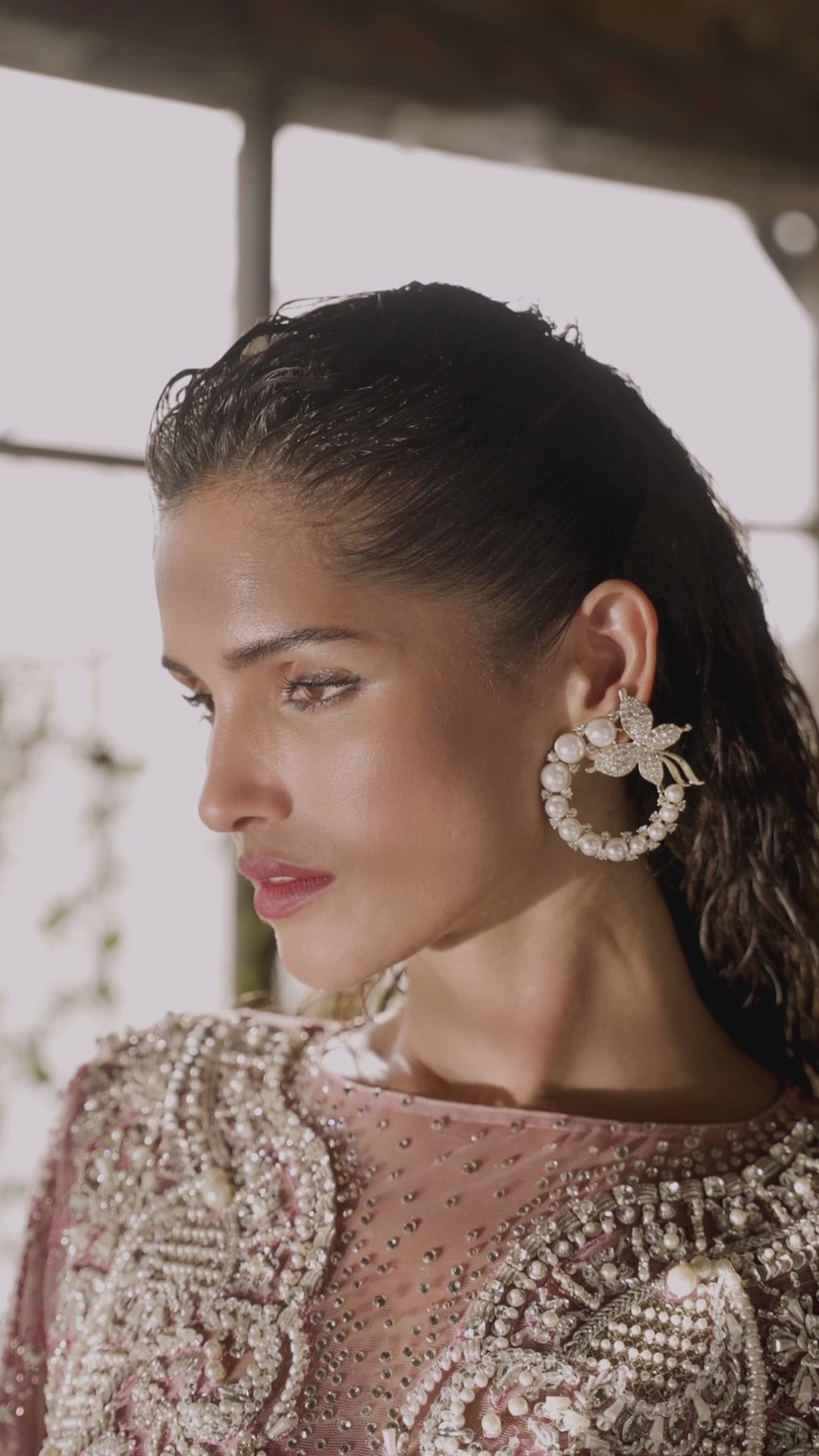 Pakistani Powder Pink Embroidered Net Salwar Kameez (3-Piece) - Image 18