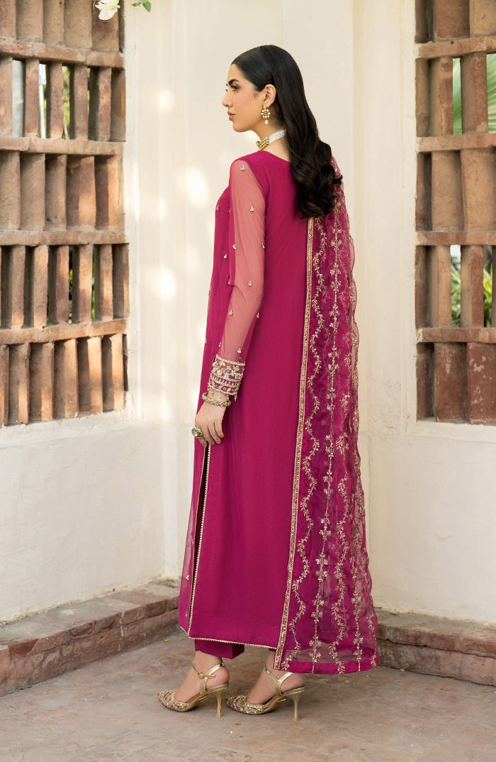 Magenta Hand-Embellished Net Salwar Kameez (3-Piece) - Image 2