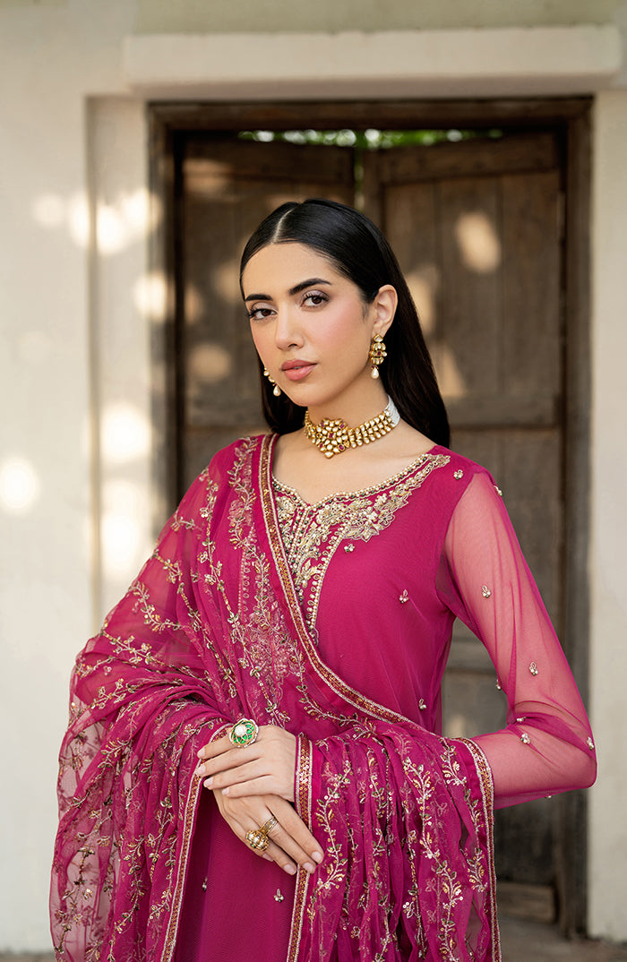 Magenta Hand-Embellished Net Salwar Kameez (3-Piece) - Image 4