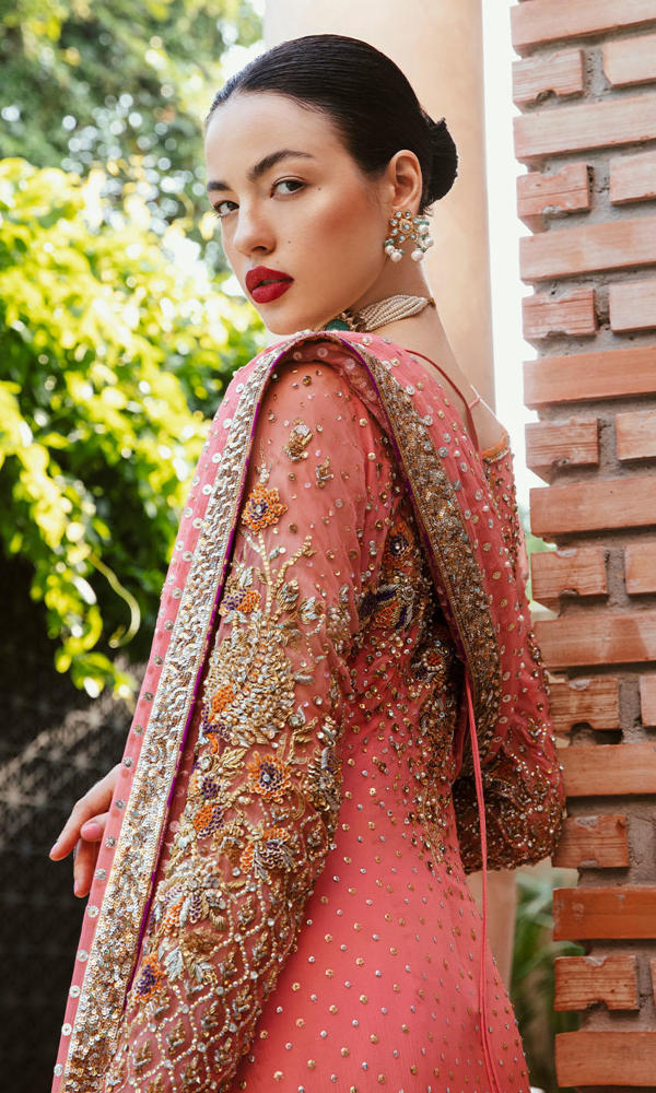 Vivid Pink Handworked Net Salwar Kameez (3-Piece) - Image 6