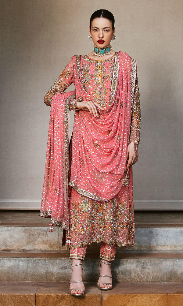 Vivid Pink Handworked Net Salwar Kameez (3-Piece) - Image 7
