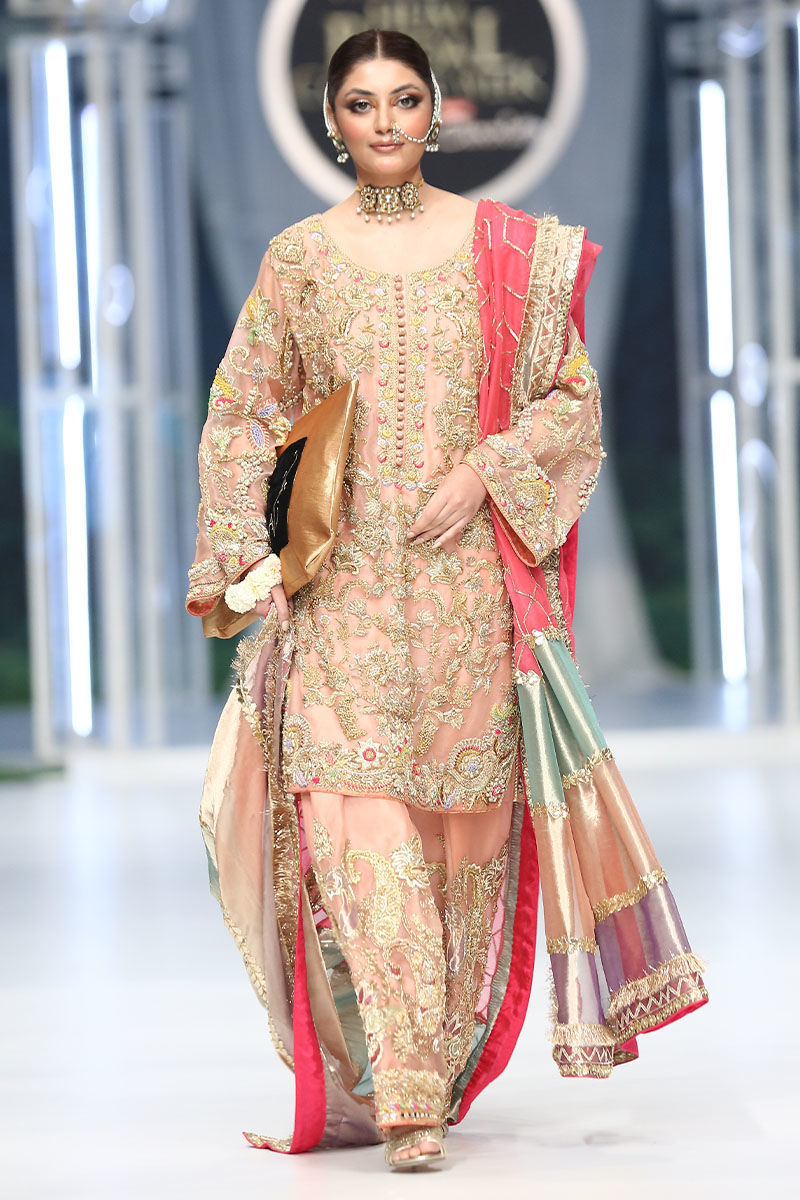 Pakistani Powder Pink Hand-Embellished Net Shalwar Kameez (3-Piece) - Image 1