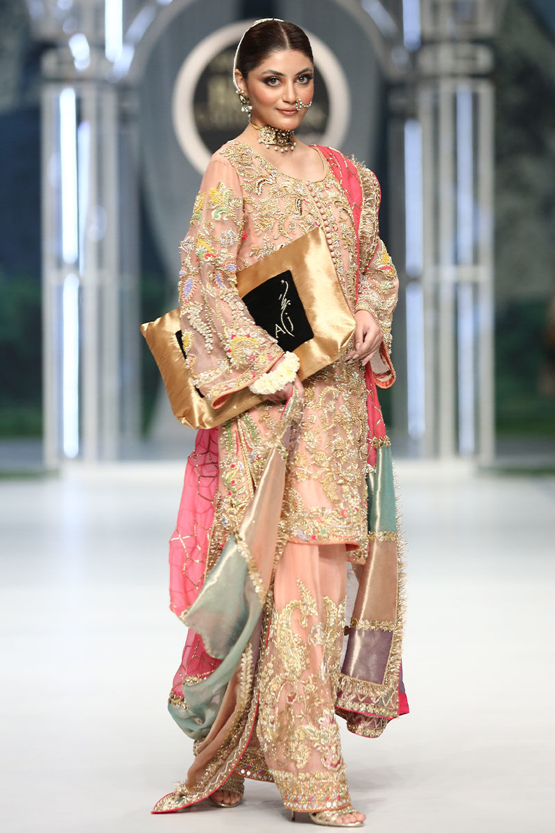 Pakistani Powder Pink Hand-Embellished Net Shalwar Kameez (3-Piece) - Image 2