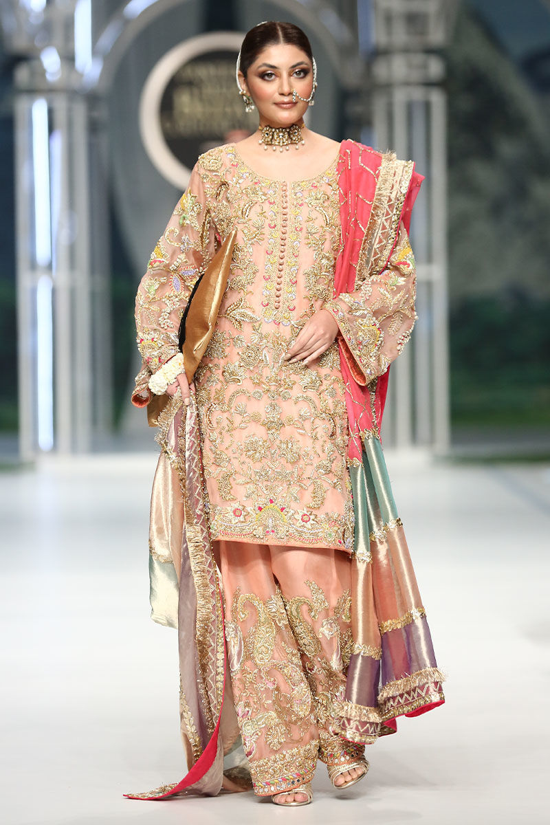 Pakistani Powder Pink Hand-Embellished Net Shalwar Kameez (3-Piece) - Image 3