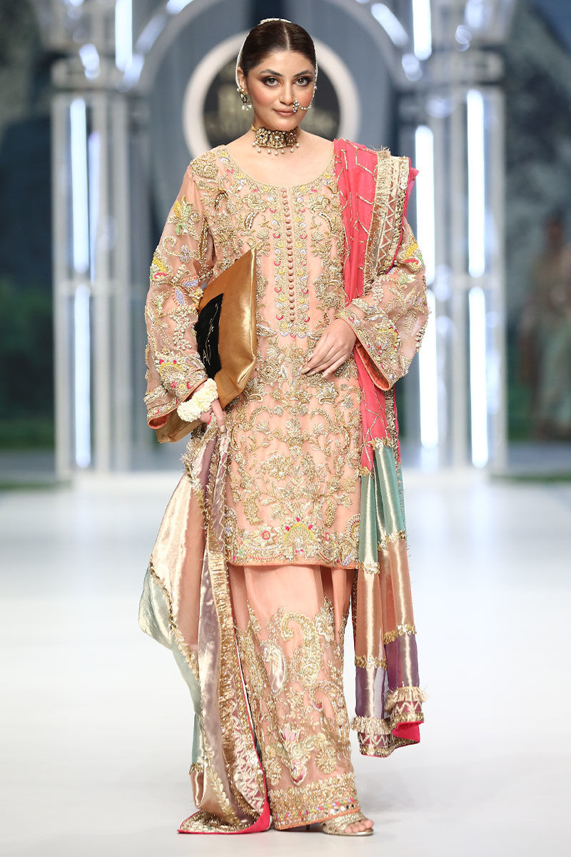 Pakistani Powder Pink Hand-Embellished Net Shalwar Kameez (3-Piece) - Image 4