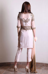 Tea Pink Embellished Net & Silk Salwar Kameez (3-Piece) - Image 3