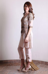 Tea Pink Embellished Net & Silk Salwar Kameez (3-Piece) - Image 4