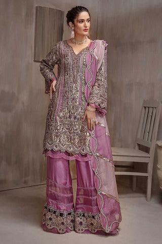 Pakistani Mauve Embroidered Net Silk-Blend Salwar Kameez (3-Piece) - Image 2