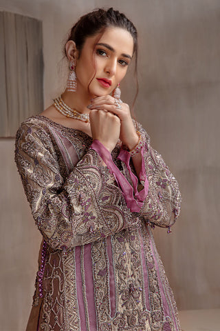 Pakistani Mauve Embroidered Net Silk-Blend Salwar Kameez (3-Piece) - Image 5