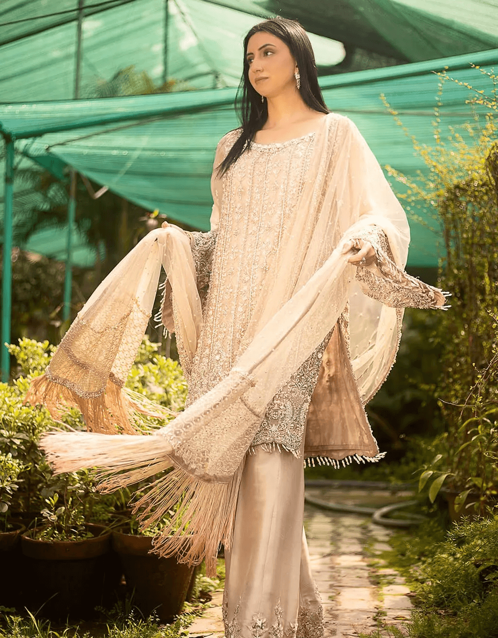 Pakistani Dusty Pink Embroidered Net Salwar Kameez (3-Piece) - Image 4