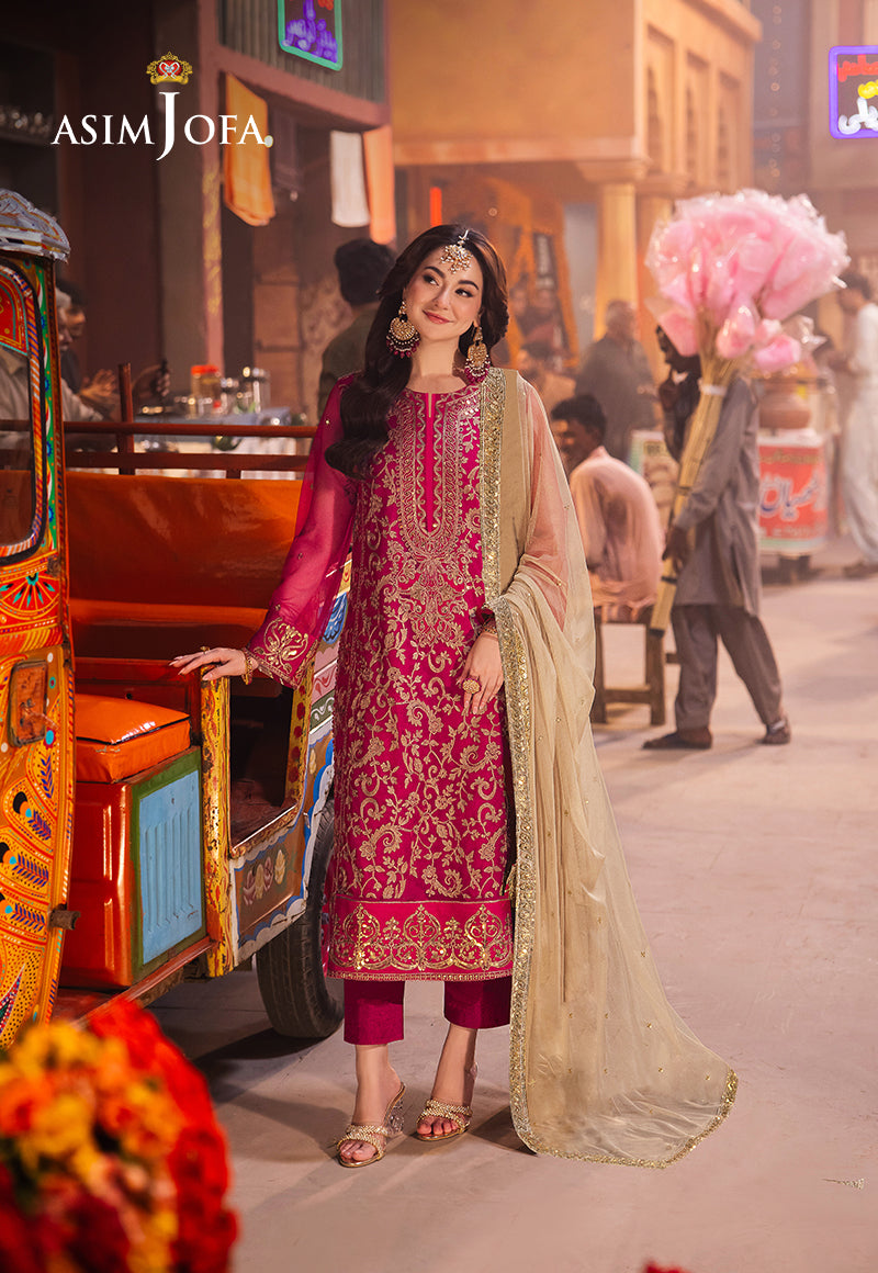 Pakistani Pink Aari Embroidered Net Salwar Kameez (3-Piece) - Image 1