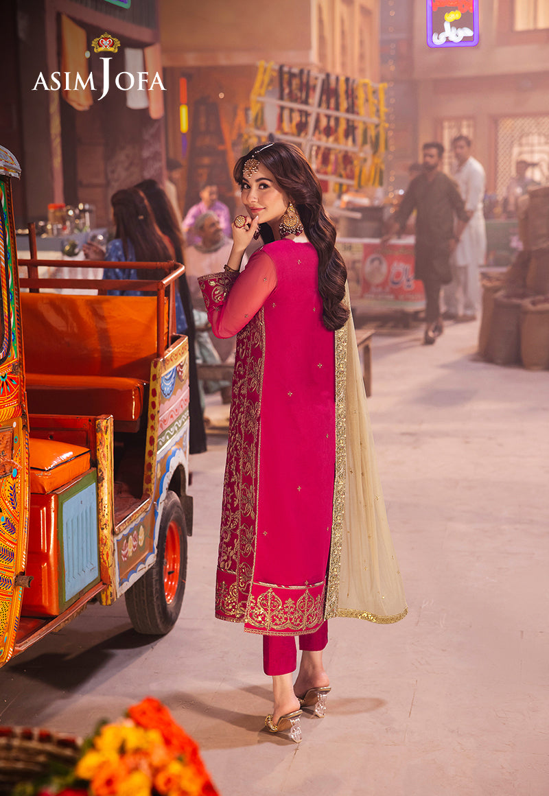 Pakistani Pink Aari Embroidered Net Salwar Kameez (3-Piece) - Image 2