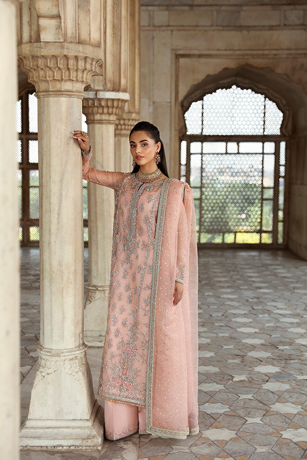 Soft Peachy Pink Gangajamni Net Organza Salwar Kameez (3-Piece) - Image 7