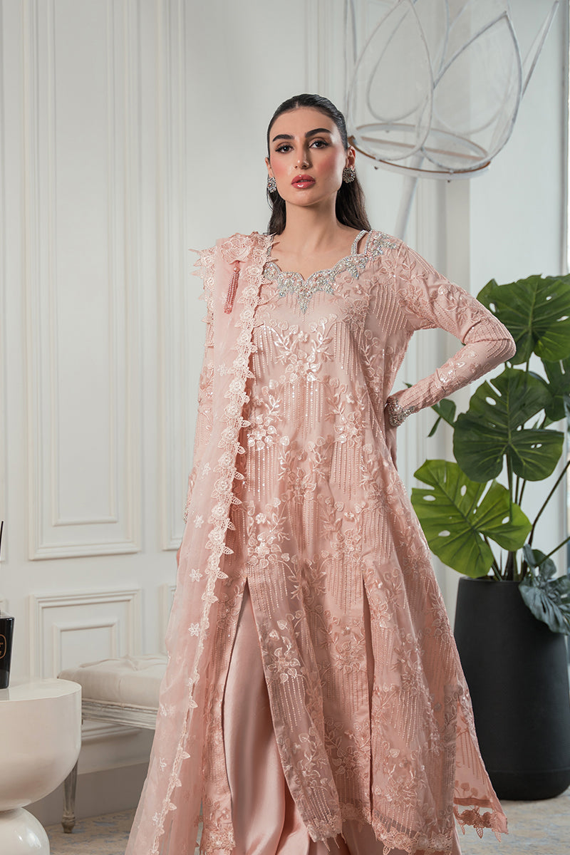 Blush Pink Embroidered Net Sequin Salwar Kameez (3-Piece) - Image 2