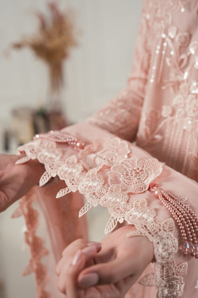 Blush Pink Embroidered Net Sequin Salwar Kameez (3-Piece) - Image 5