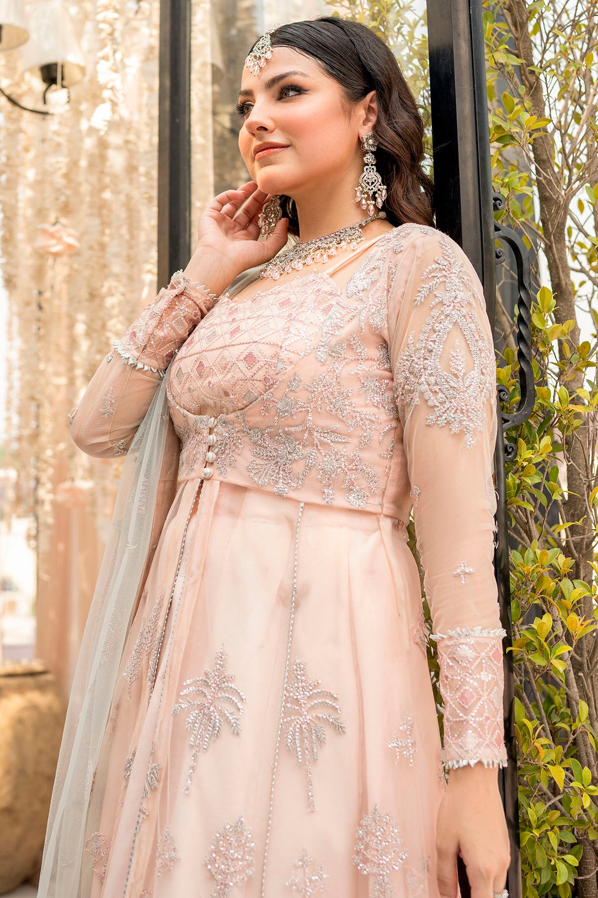 Pakistani Blush Pink Embroidered Net Salwar Kameez (3-Piece) - Image 2
