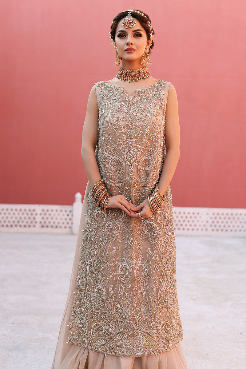 Cameo Rose Embellished Net Long Shirt & Chiffon Skirt (3-Piece) - Image 13