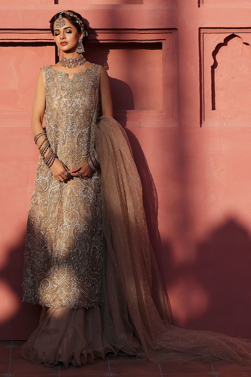 Cameo Rose Embellished Net Long Shirt & Chiffon Skirt (3-Piece) - Image 4