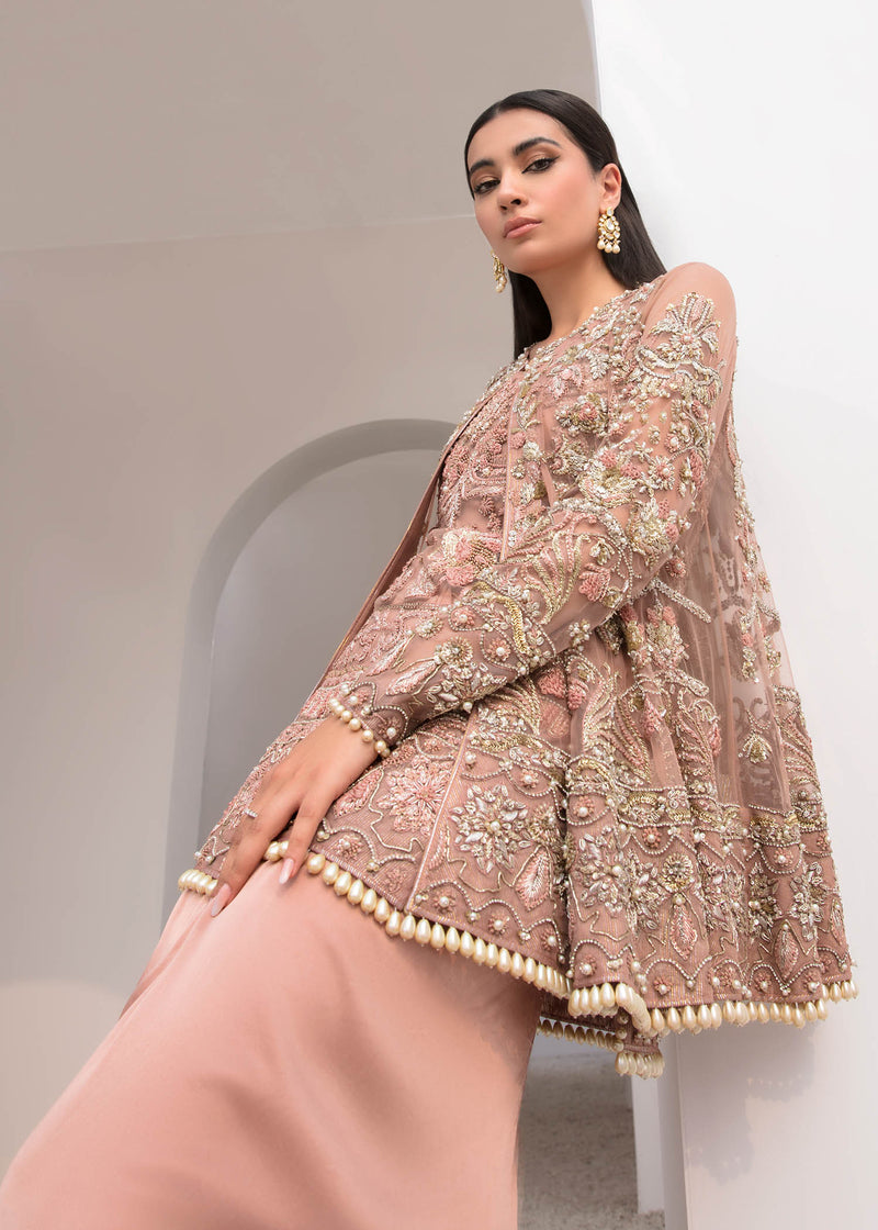 Tea Pink Embroidered Net Salwar Kameez (3-Piece) - Image 3