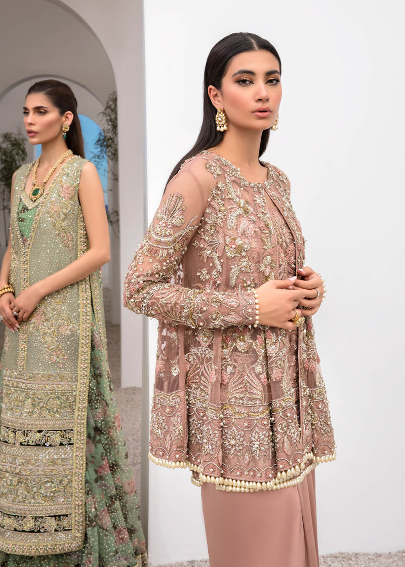 Tea Pink Embroidered Net Salwar Kameez (3-Piece) - Image 6