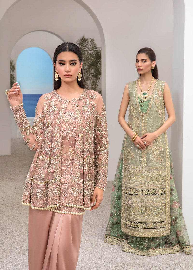 Tea Pink Embroidered Net Salwar Kameez (3-Piece) - Image 8