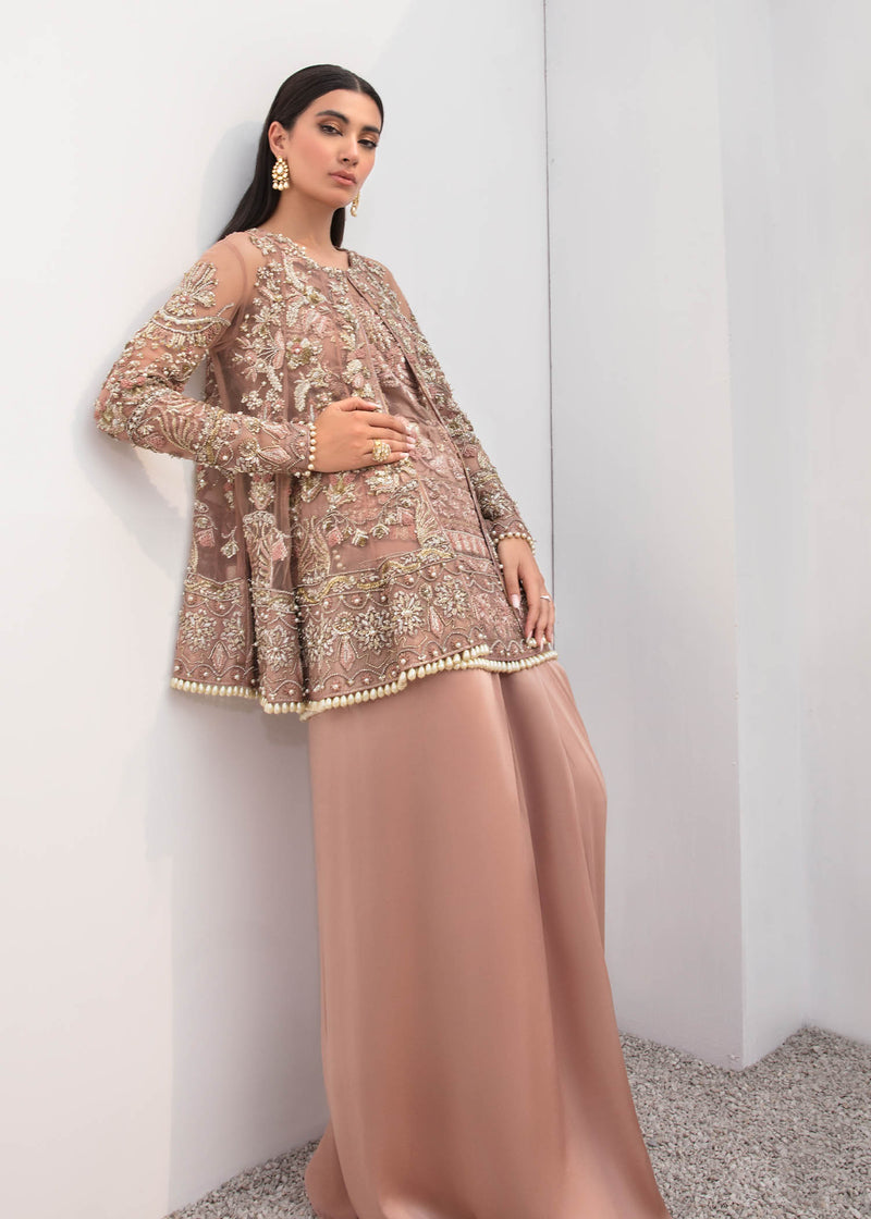 Tea Pink Embroidered Net Salwar Kameez (3-Piece) - Image 9