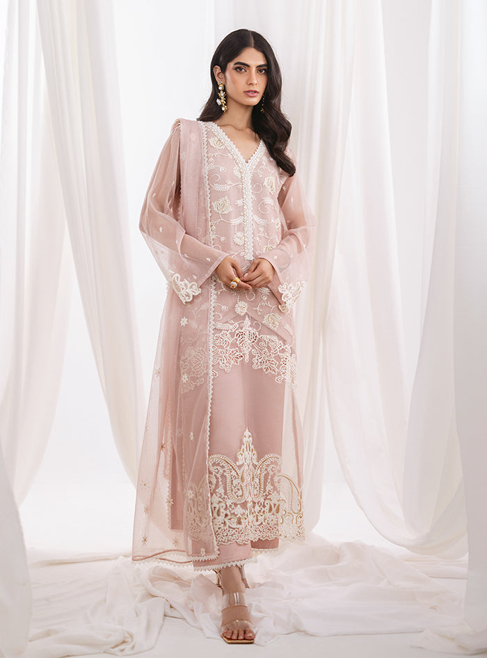 Light Pink Embroidered Net Salwar Kameez (3-Piece) - Image 1