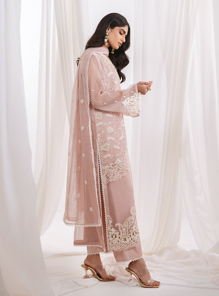 Light Pink Embroidered Net Salwar Kameez (3-Piece) - Image 5