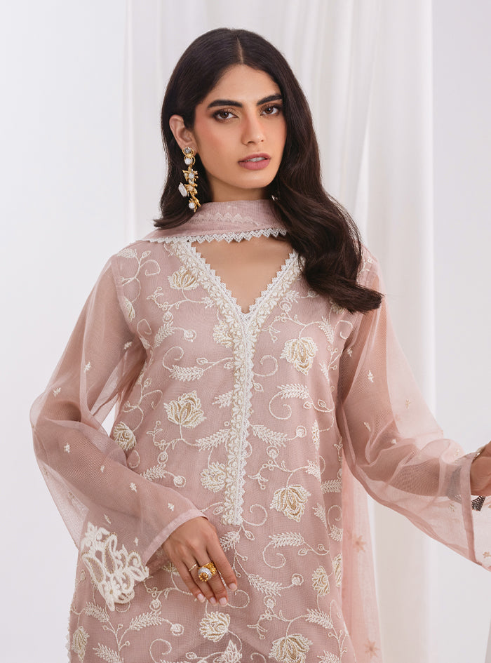 Light Pink Embroidered Net Salwar Kameez (3-Piece) - Image 7