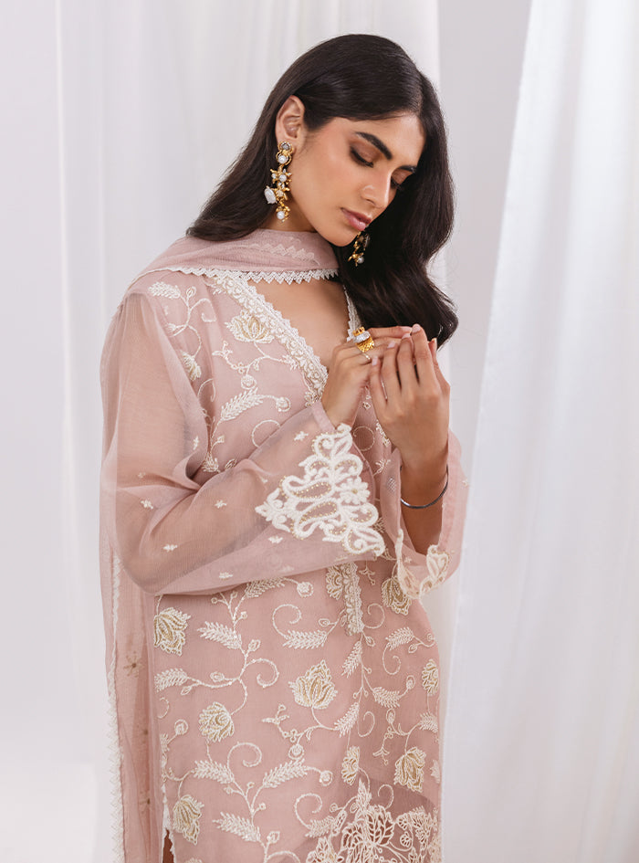 Light Pink Embroidered Net Salwar Kameez (3-Piece) - Image 8