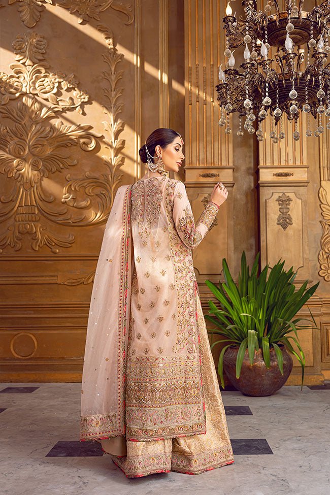 Pakistani Blush Pink Zardozi Net Bridal Salwar Kameez (3-Piece) - Image 6