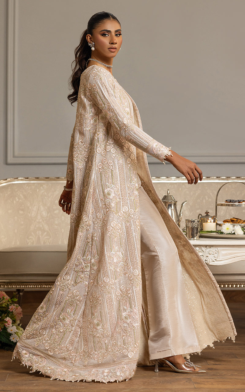 Blush Embroidered Net Long Jacket with Trousers (2-Piece) - Image 2