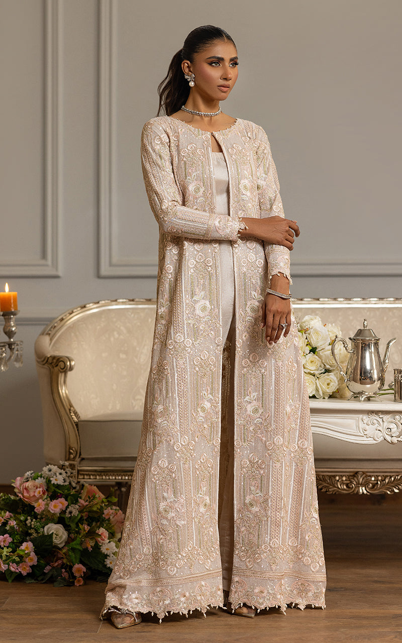 Blush Embroidered Net Long Jacket with Trousers (2-Piece) - Image 6