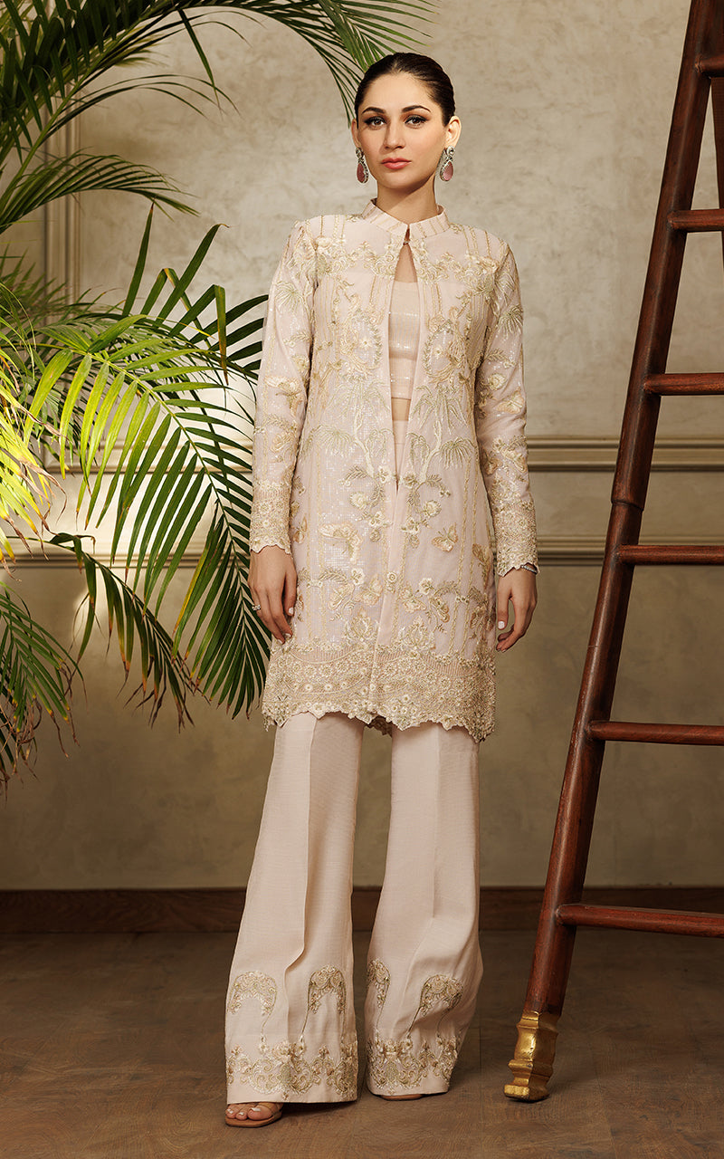 Blush Embroidered Net Jacket & Trouser (2-Piece) - Image 1