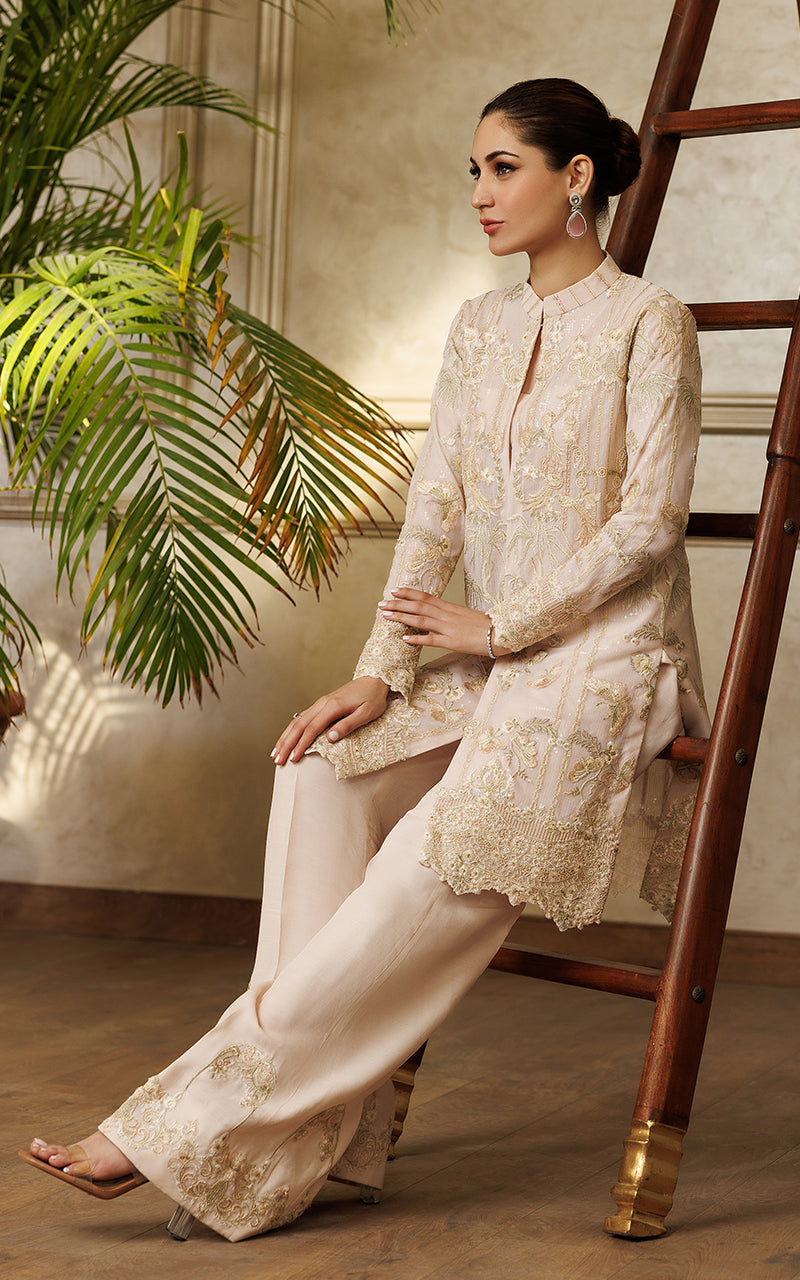 Blush Embroidered Net Jacket & Trouser (2-Piece) - Image 7