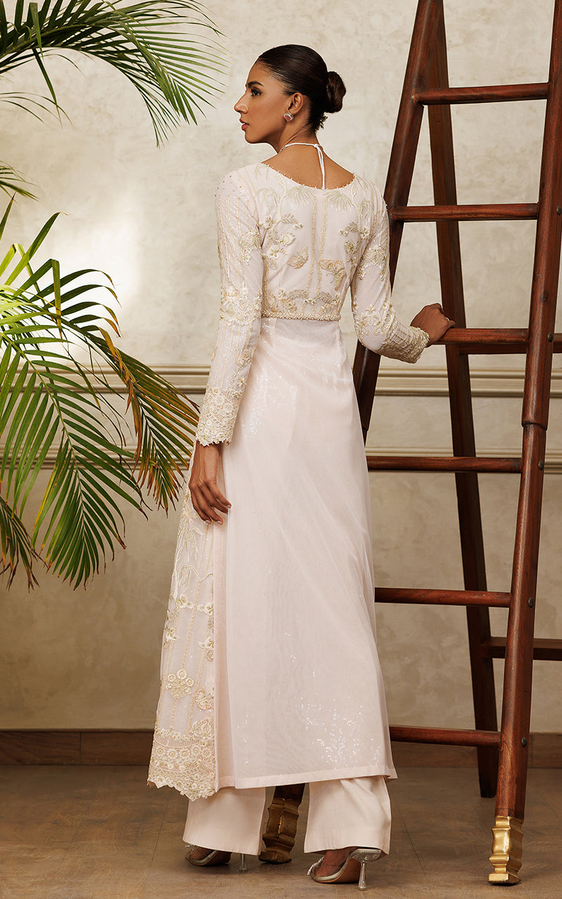 Pakistani Soft Blush Embroidered Net Salwar Kameez (2-Piece) - Image 2