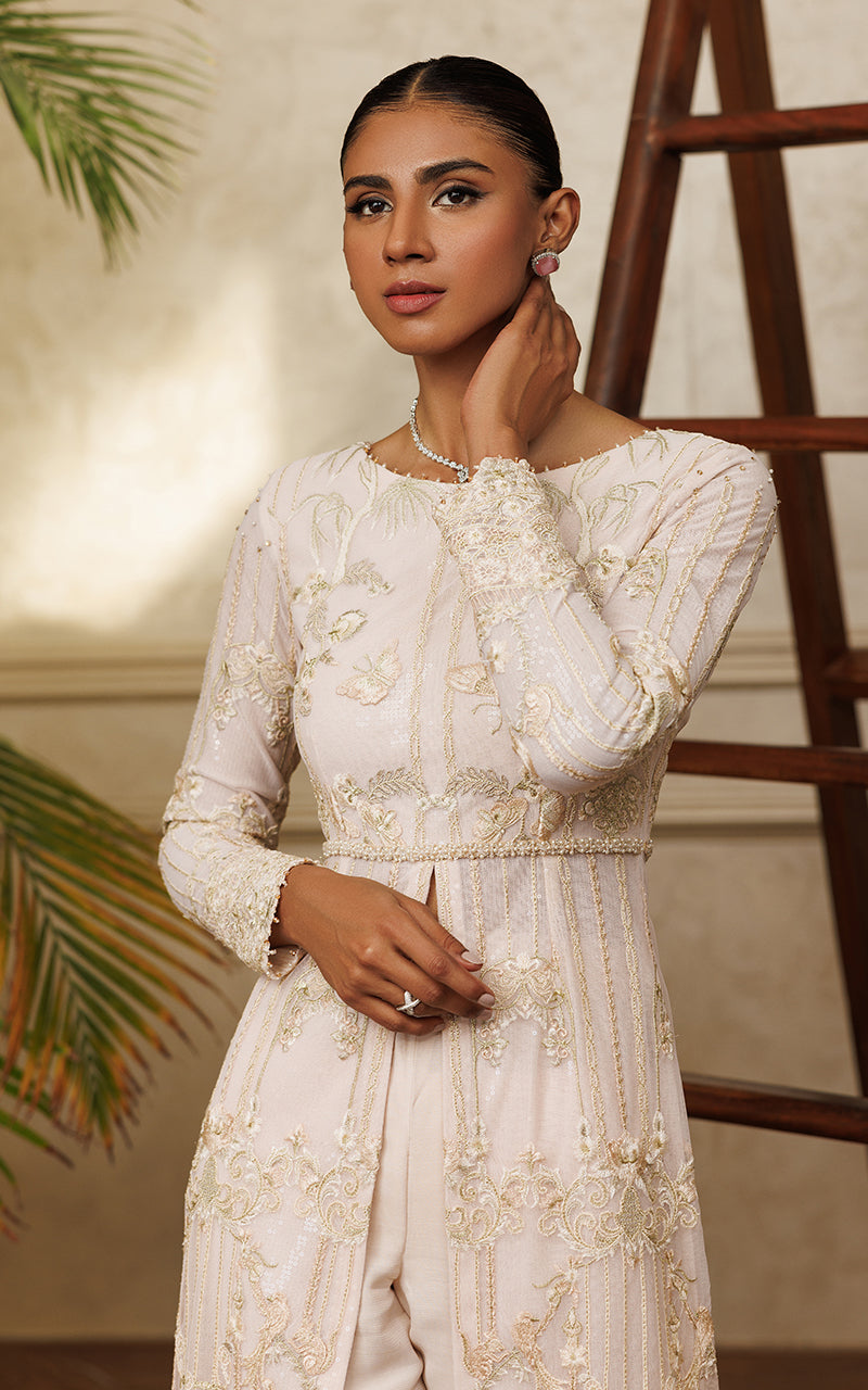 Pakistani Soft Blush Embroidered Net Salwar Kameez (2-Piece) - Image 3