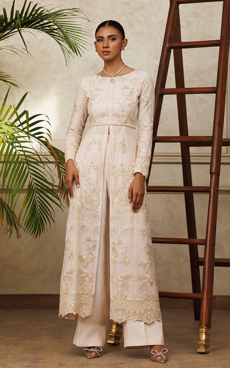 Pakistani Soft Blush Embroidered Net Salwar Kameez (2-Piece) - Image 4