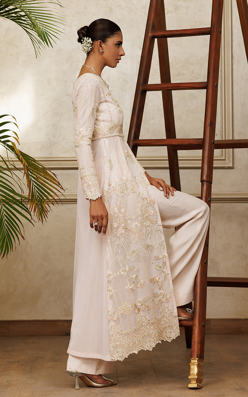 Pakistani Soft Blush Embroidered Net Salwar Kameez (2-Piece) - Image 5