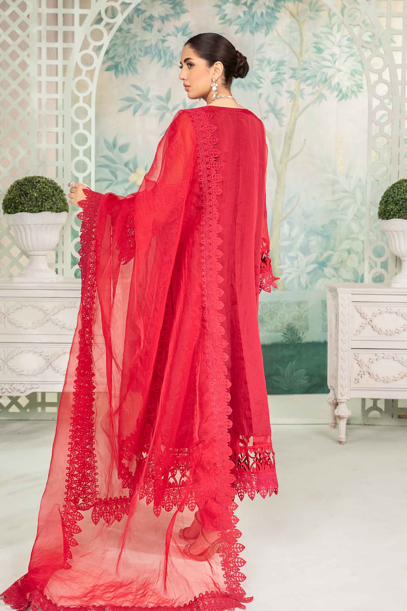 Pakistani Deep Pink Embroidered Organza 3-Piece Suit - Image 5