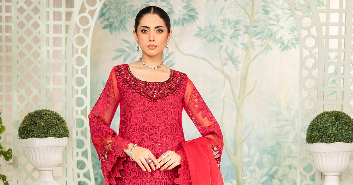 Pakistani Deep Pink Embroidered Organza 3-Piece Suit - Image 6