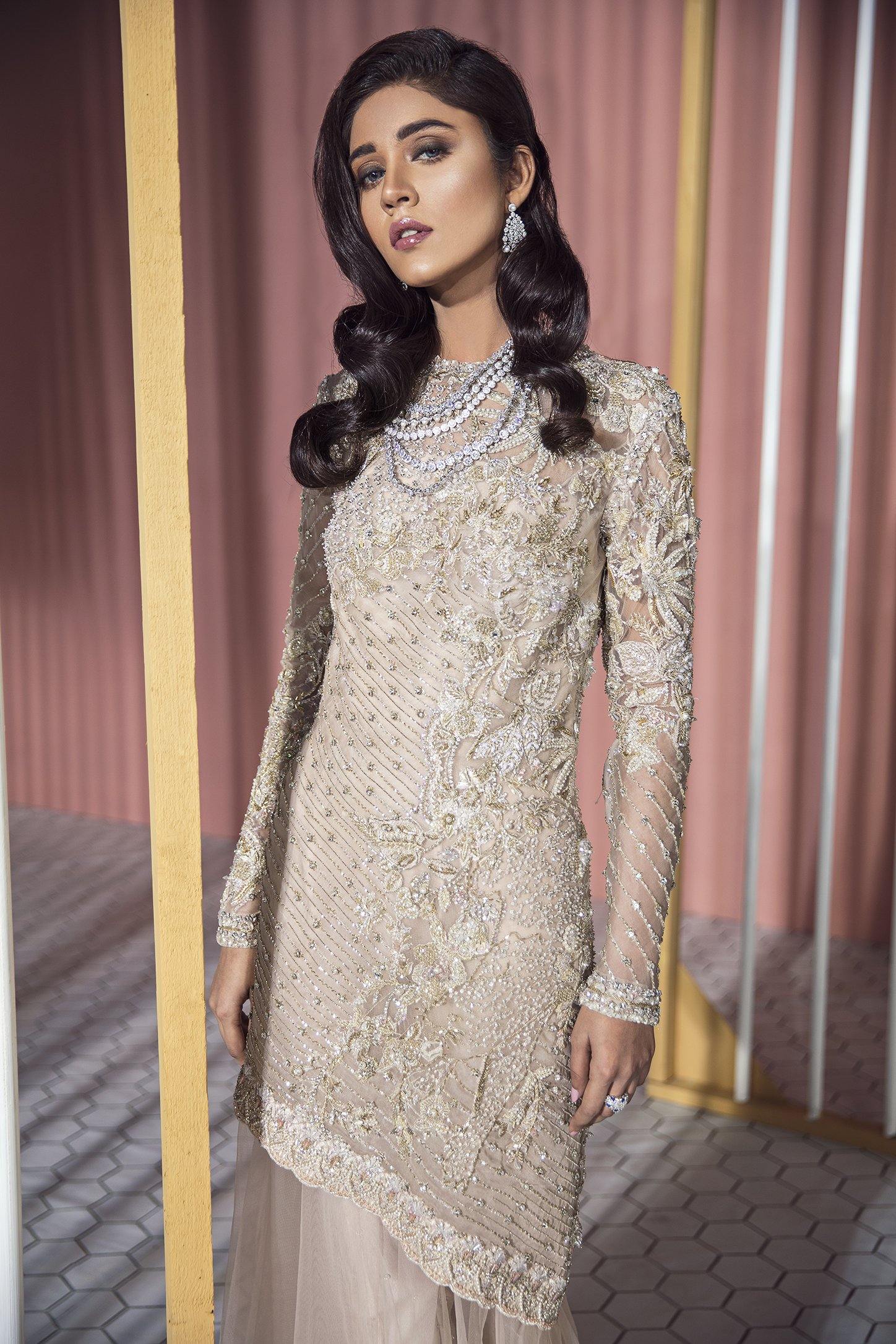 Powder Pink Handworked Organza Salwar Kameez (2-Piece) - Image 4